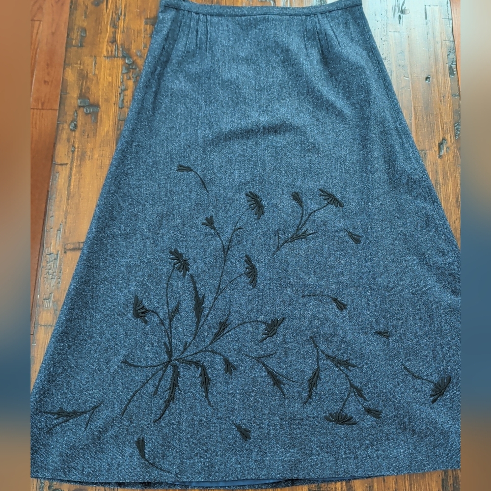 J. Jill Boho Maxi Wool Blend Skirt Dark Blue Embroidered Flowers Size 14 SALE!